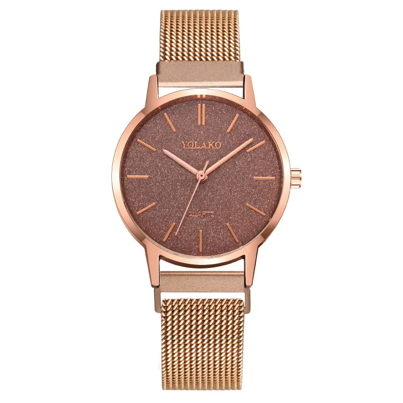 

Luxury Round Quartz Frosted Dial Casual Wrist Watches Stainless Net Strap Fashionable Clock Waterproof Wristwatch for Women