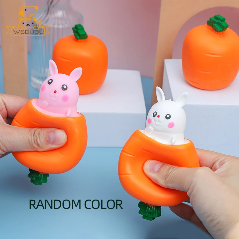 Cute Rabbit Carrot Squeeze Pop Up Fidget Toy Funny Surprise Bunny Head  Squishy Stress Relief Doll Novelty Prank Adult Kids Gifts