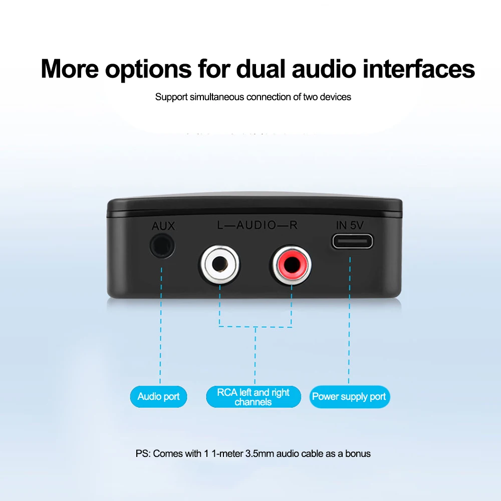 AUX 블루투스 6.0 오디오 수신기 무선 스테레오 음악 하이파이 3.5mm 잭 2RCA 어댑터 수신기(자동차 스피커 PC용 마이크 포함)