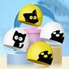 Cartoon Cat Print Children's Waterproof Silicone Swimming Cap Kid's Boys Girls Universal Ear Protection Swimming Hat Swim Cap 2