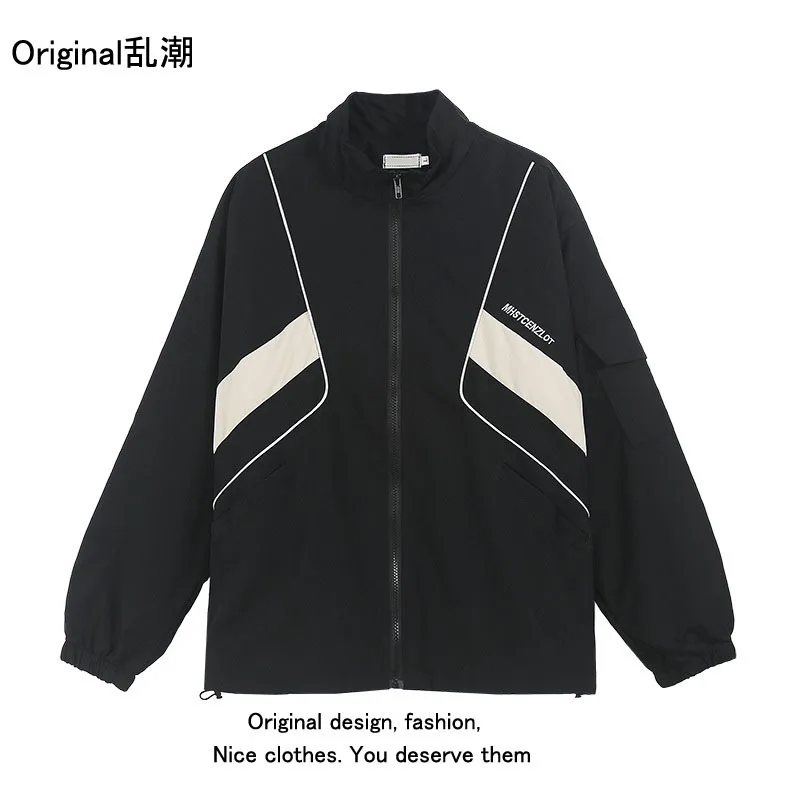 

Куртка лоскутного покроя в стиле хип-хоп для мужчин и женщин, японский цветной блочный ветровка в стиле Харадзюку, тонкие винтажные куртки-карго, на осень