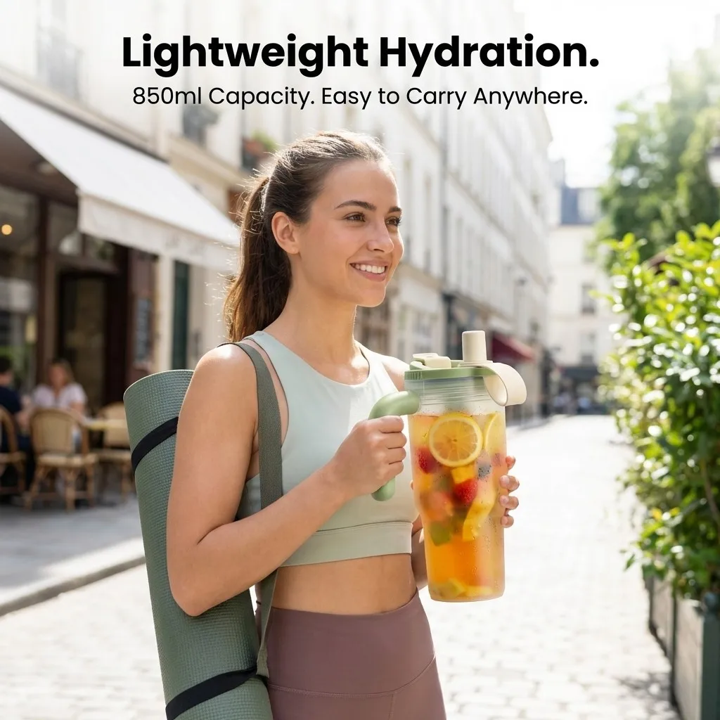 Large Capacity Heat-Resistant Transparent Water Bottle with Straw and Strainer