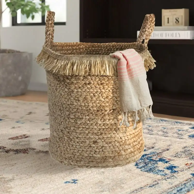 

Braided Fringe Rustic Jute Storage Decorative Basket (17"x 15")