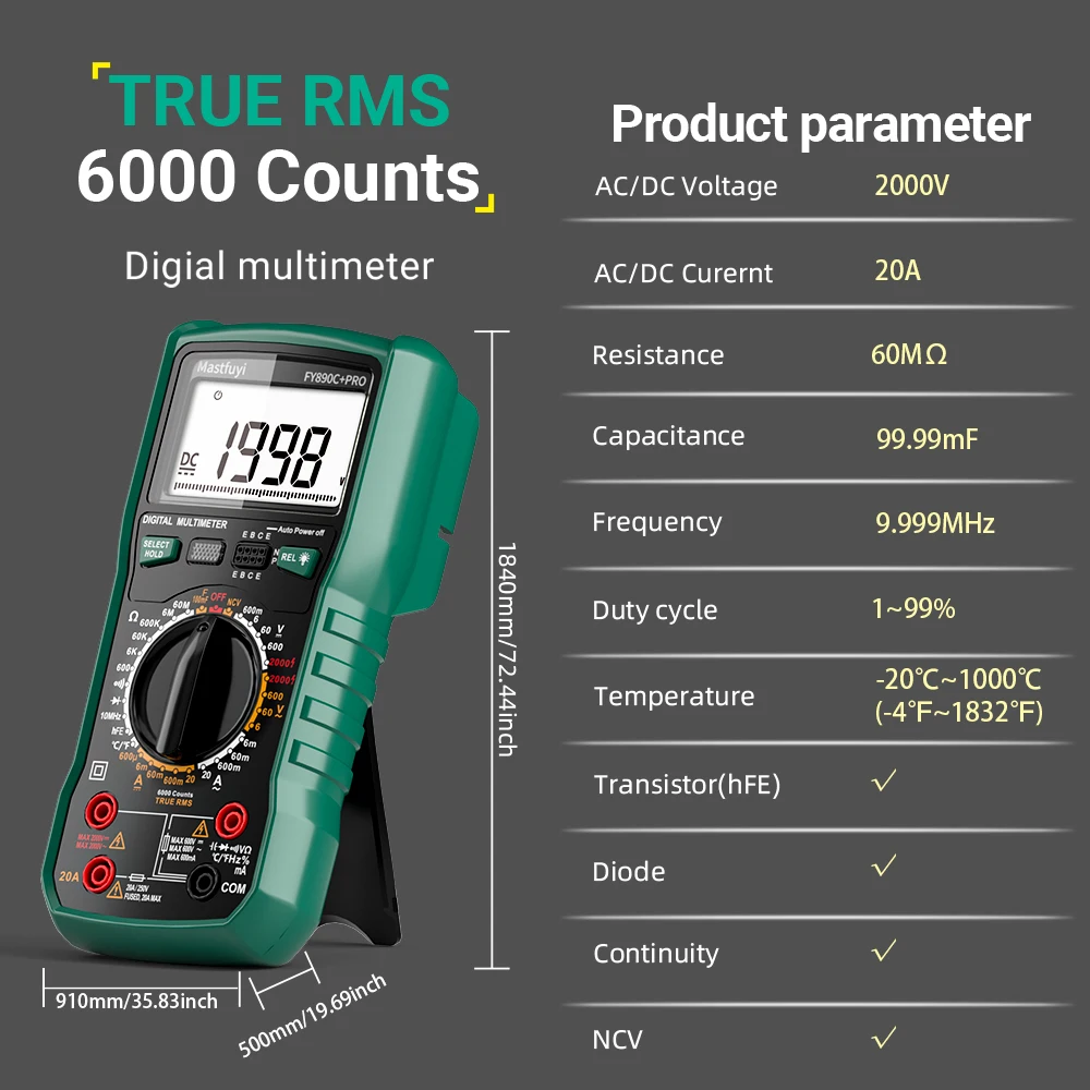 Digital Multimeter MASTFUYI Digital PV Multimeter Automatic Intelligent Detection True RMS Current Voltage Capacitance Ohm Professional Test Tool