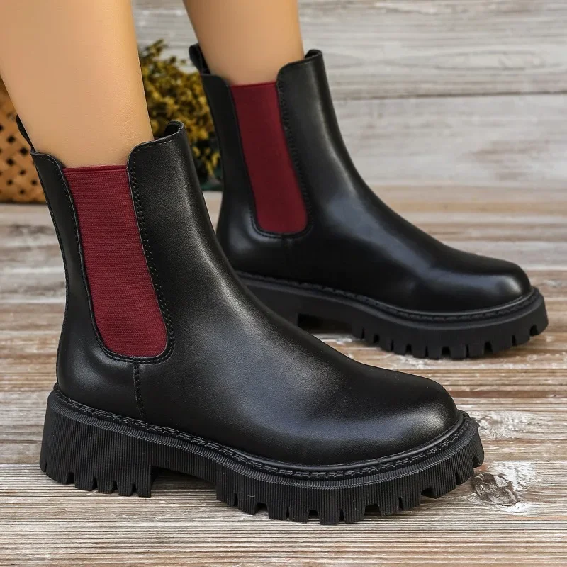 

Женские ботильоны на платформе, Классические повседневные ботинки с круглым носком, без застежки, на квадратном каблуке, модель 2023 года