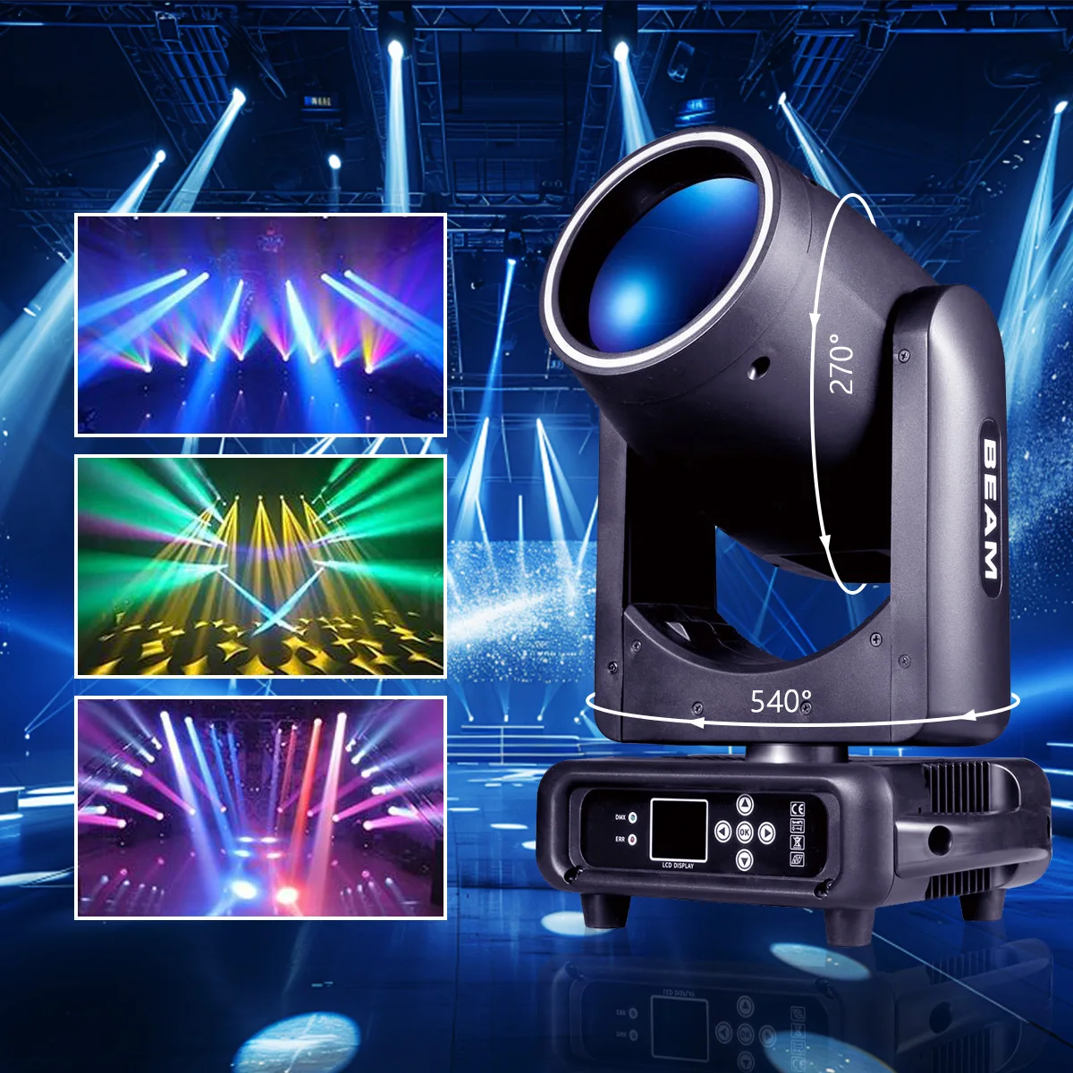 Mini 295W Moving Head Light with LED Ring Beam+Spot+13 Patterns+Dual Prism Stage