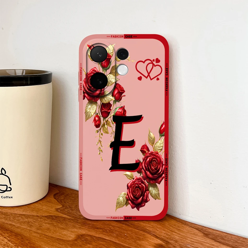 Fashionable Rose Letters Soft Liquid Silicone Phone Case with Camera Coverage and Anti-Drop Protection