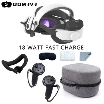 GOMRVR 조정 가능한 편안한 헤드 스트랩 운반 케이스, 실리콘 보호 커버 세트, 메타 오큘러스 퀘스트 3 액세서리