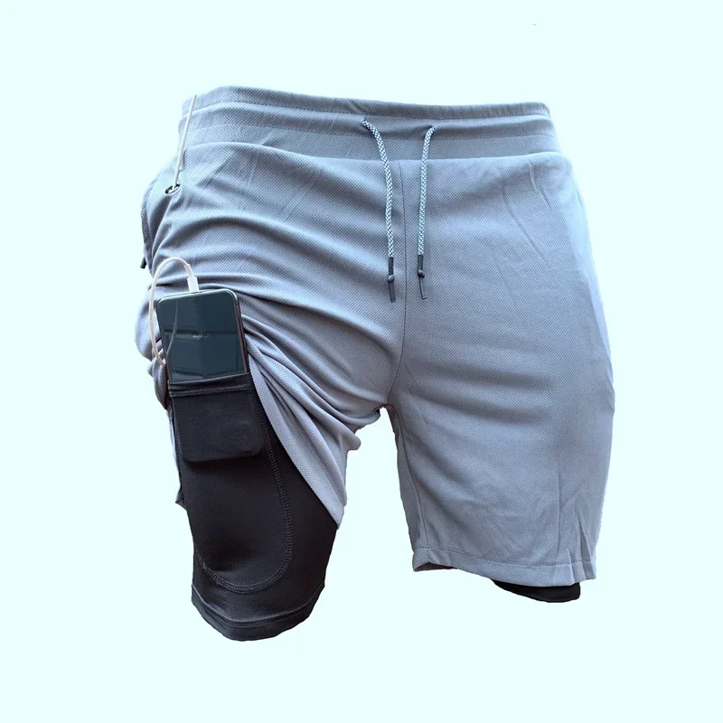 Men's Running Shorts Quick Dry Double Layer Mesh Fitness Leisure Slow Jogging Mobile Phone Shorts Skateboard Sports Long Pants