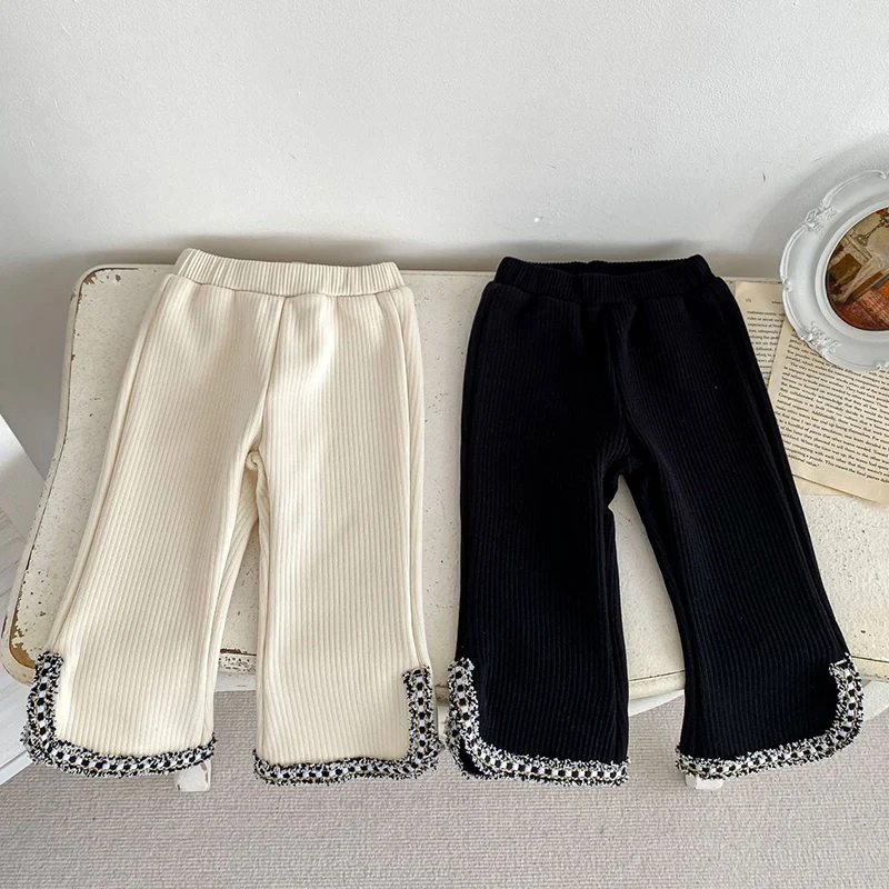 

Winter Baby Girls Plush Flared Pants Korean Style Kids Elastic Waist Trousers Baby Girls Warm Thick Pants Casual Fashion Pants