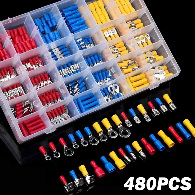 480PCS Insulated Electrical Wire Connectors Assorted Tinplate Spade Crimp  Terminals Butt Ring Lugs Fork Set Rolled Cable Kit - AliExpress