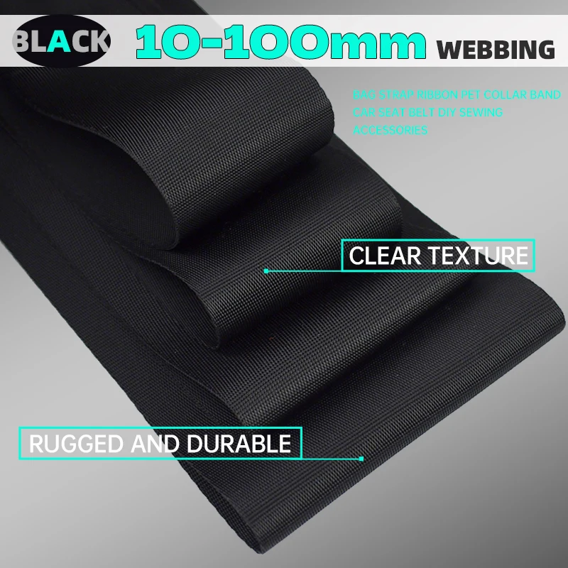5M 10-100mm 검은 나일론 웨빙 테이프 배낭 스트랩 애완 동물 고리 안전 벨트 리본 밴드 DIY 가방 의류 봉제 액세서리
