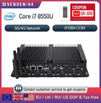 8a generazione Intel Core i7-8550U i5-8250U Mini PC senza ventola HDMI VGA RS232 COM Windows 10 Pro Industriale Robusto ITX Mute Computer 4G 1