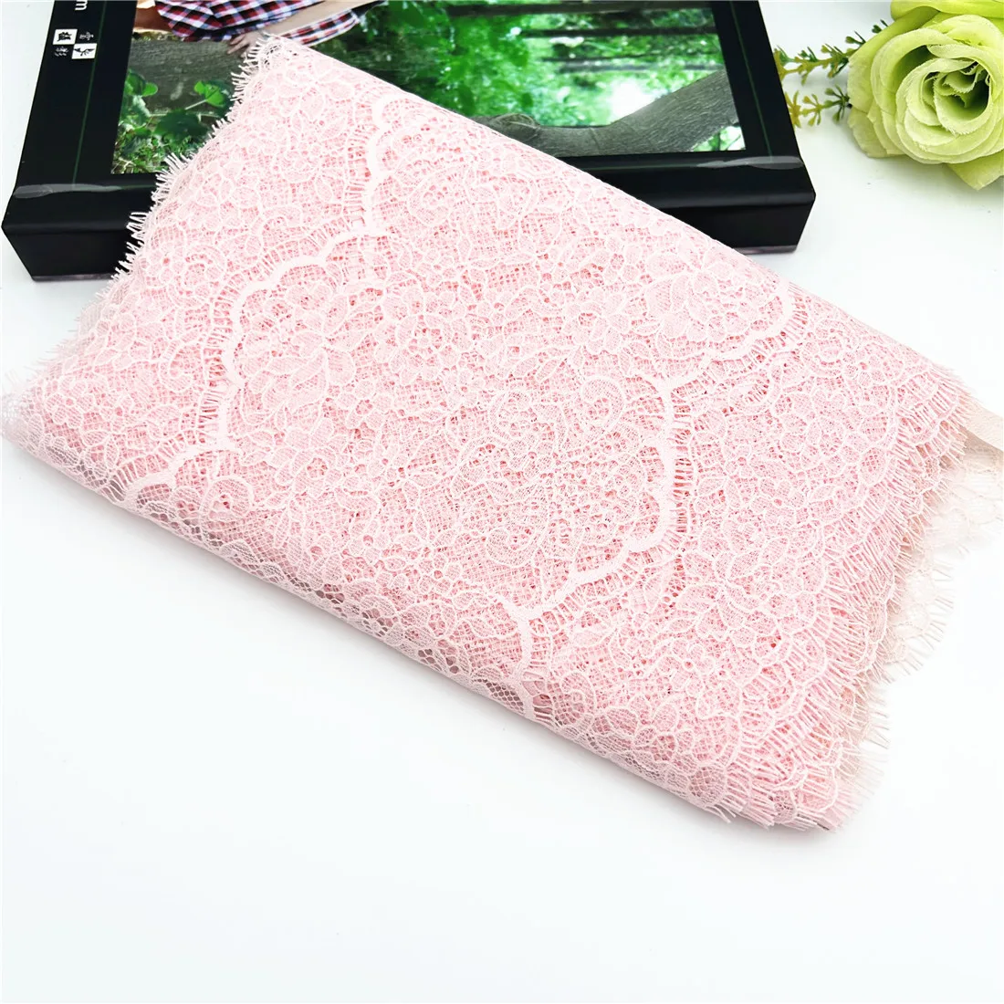 3y/lot Width 9 inch 23cm Pale Pink Eyelash Lace Trim Non-Elastic Lingerie Sewing Craft 1