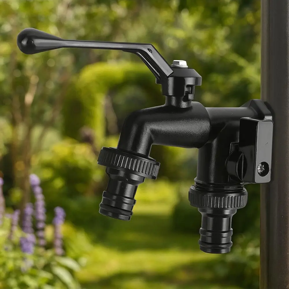 1/2 Inch Inlet Double Outlet Faucet Zinc Alloy Black Paint Bibcock Frost-Proof Corrosion Resistant Garden Water Valve