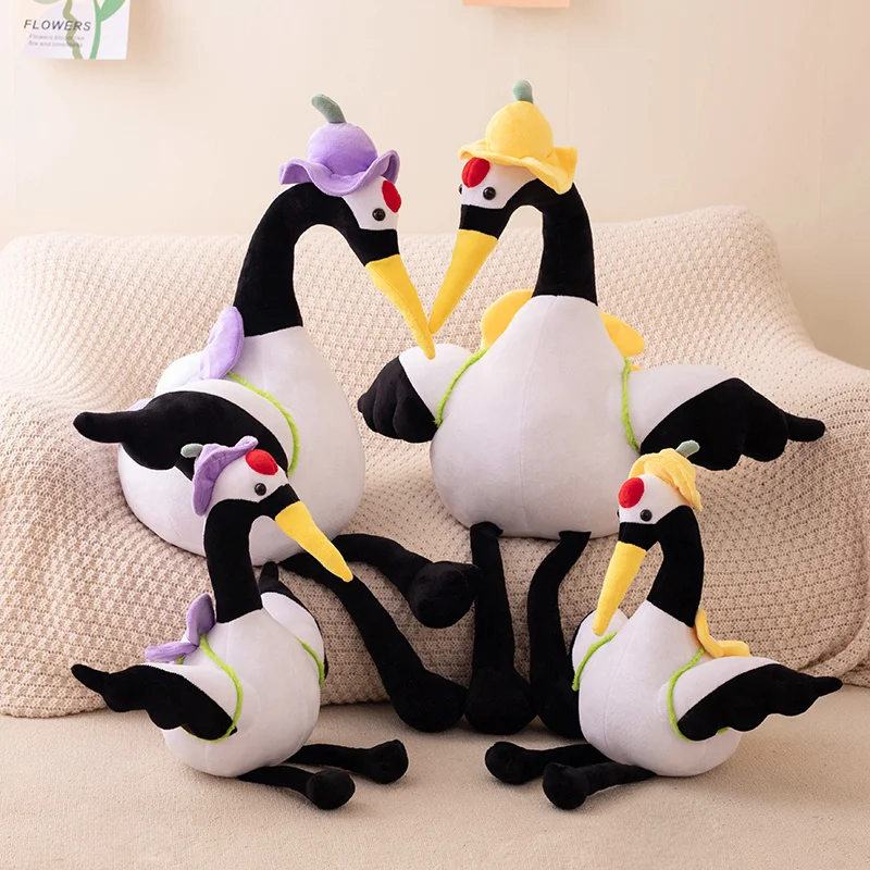 Cute Cartoon Red-Crowned Crane in Hat Plush Animal Doll Kawaii Room Decor Ornaments Soft Kids Toys for Girls Throw Pillows Toys goldfish silicone mold durable cartoon animal scented fish mold gypsum ornaments mold diy plaster