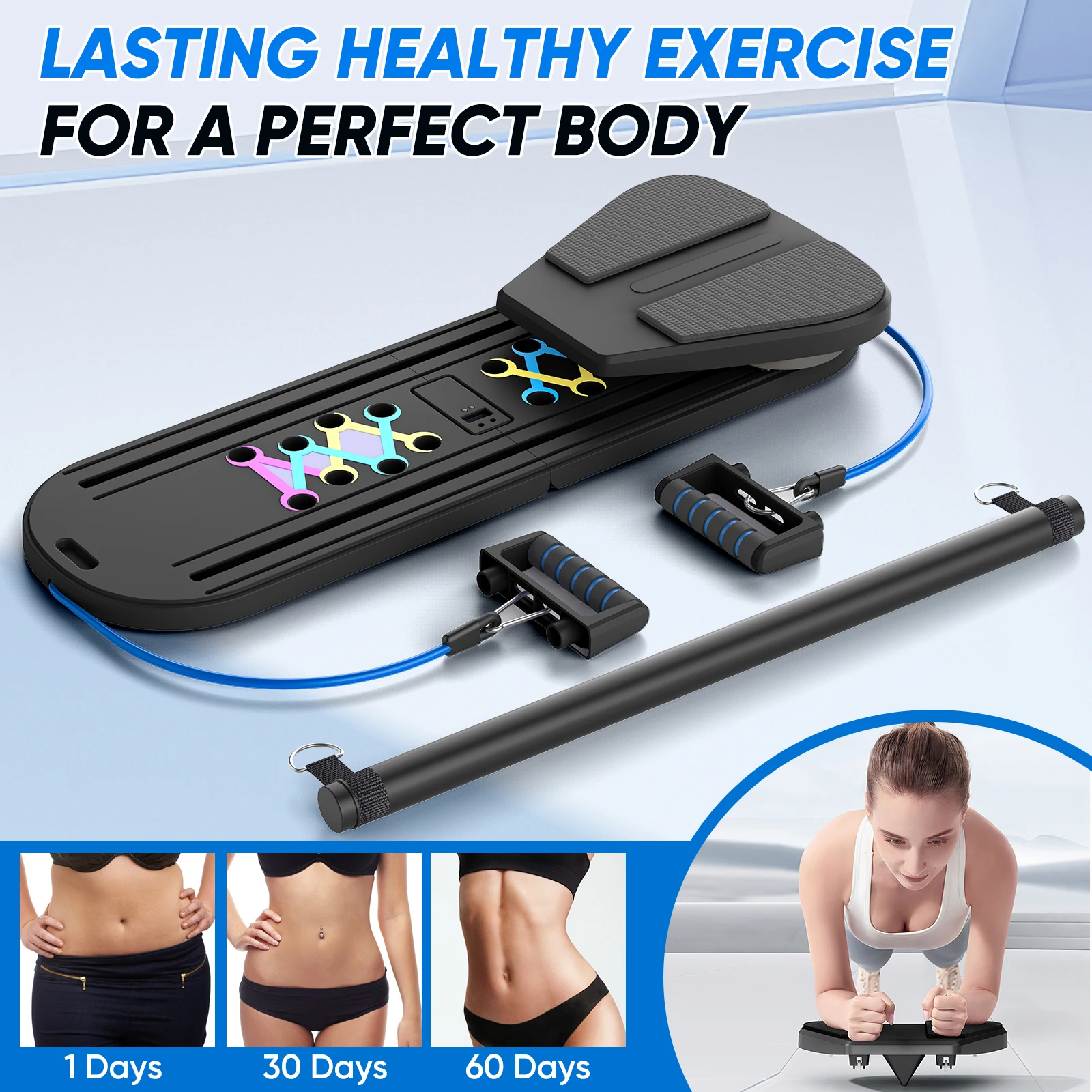 Tavola per esercizi addominali Tavola fitness ruota addominale Attrezzatura per allenamento per casa Pilates fitness musculation rueda addominale - immagine 3
