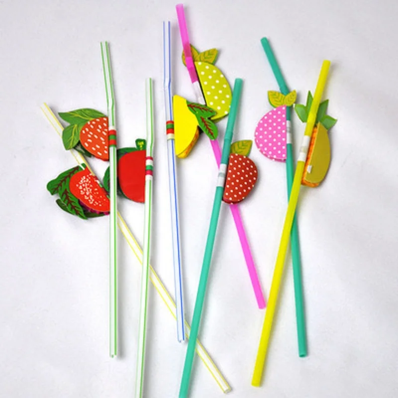 3D Fruit Cocktail Paper Umbrella Drinking Straws 50pcs/lot 23cm Party Bar Decoration Party Supplies Color Assorted Straws