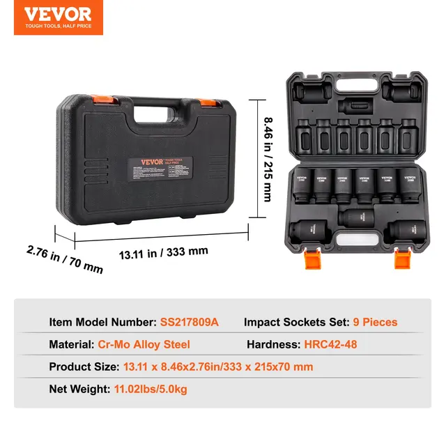 VEVOR 1/2" Drive Impact Socket Set (9/11 Pcs) 6