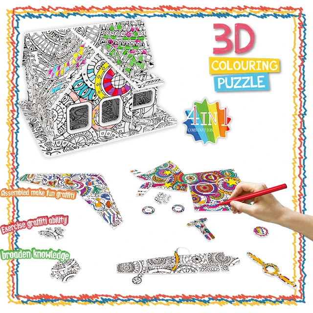 3D Coloring Puzzle Set Art Coloring Painting Puzzle for Kids Age 7-12  Puzzles Crafts with Pen Markers Creative DIY Toy Gift - AliExpress