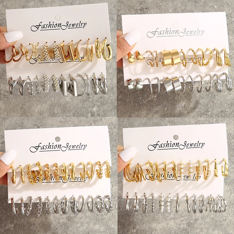 Hoop Earrings Drop Earrings Dangle Earrings Pendant Earrings Geometric Earrings Vintage Gold Silver Color Circle Earrings Set Women Trendy New Twist Hoop Geometric Earring Women Fashion Jewerly