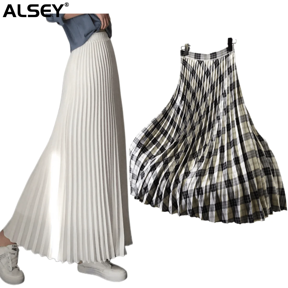 

ALSEY Fashion Loose Plus Size Women Pleated Skirt 2023 Spring and Summer New High Waist A Word Half-body Skirt In Long Paragraph