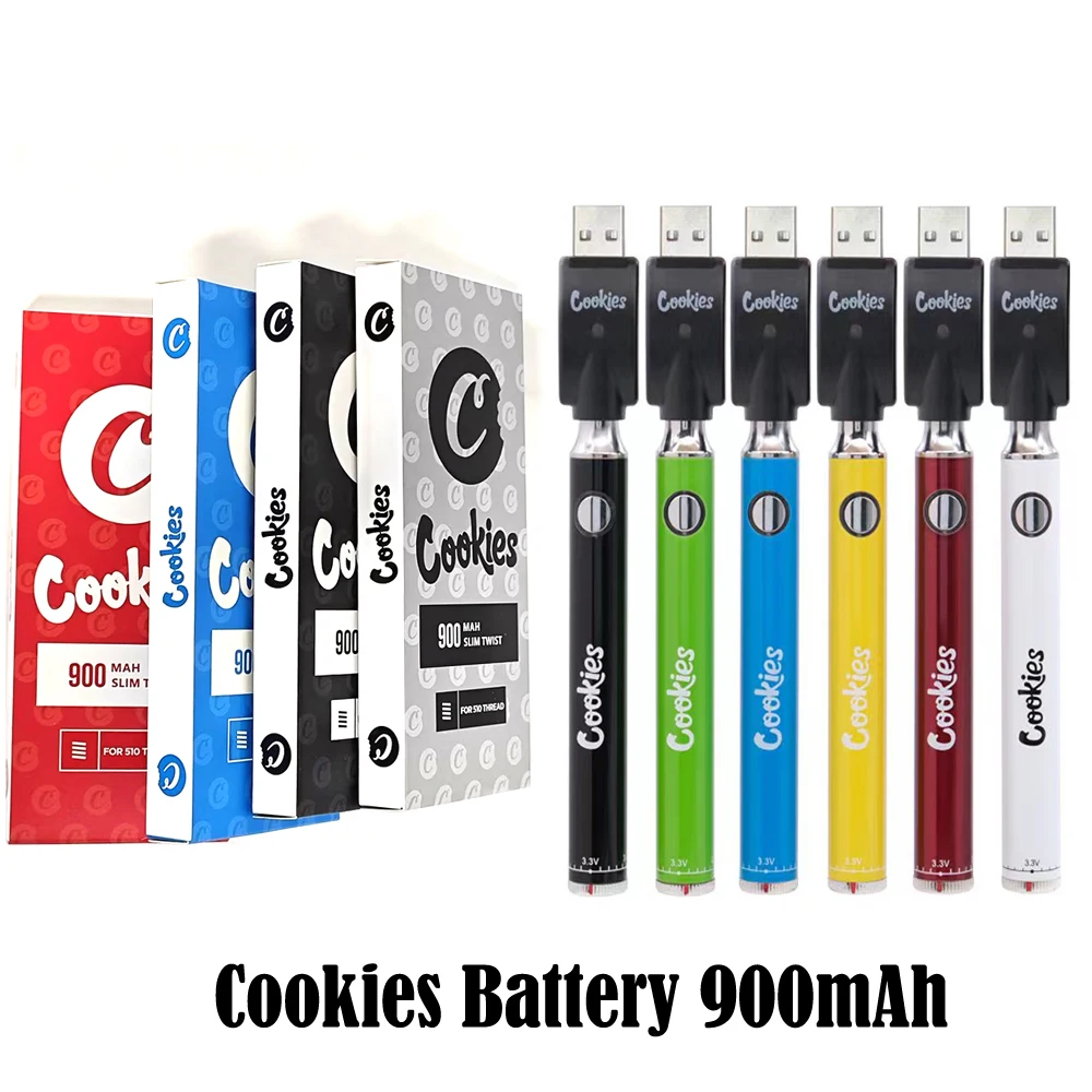 

Cookies Battery Vape Pen Capacity 900mah 3.3-4.8V Adjustable Voltage Preheat Battery With USB Charger For 510 Thread Cartridge