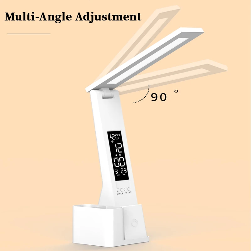 LED Desk Lamp USB Dimmable Touch with Calendar Temperature Clock Night Light Foldable Table Lamp for Study Reading Lamp 4