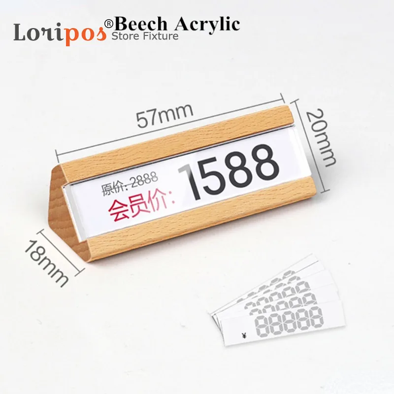 Small Wood Base Number Price Cube Holder Tags Acrylic Price Label Card Sign Holder Display Stand