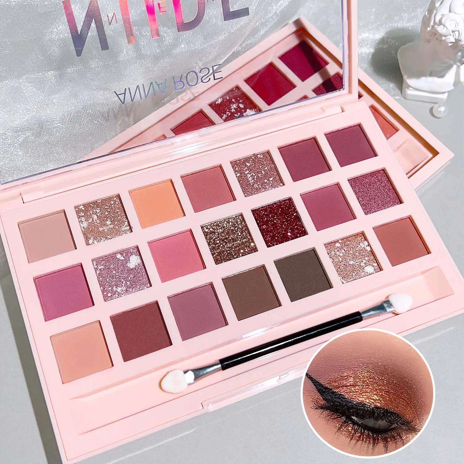 21-color Eyeshadow Palette, Matte And Shimmering Glitter Multicolor Nude Red Brown Tone Eyeshadow, Waterproof And Sweat-proof Da 6