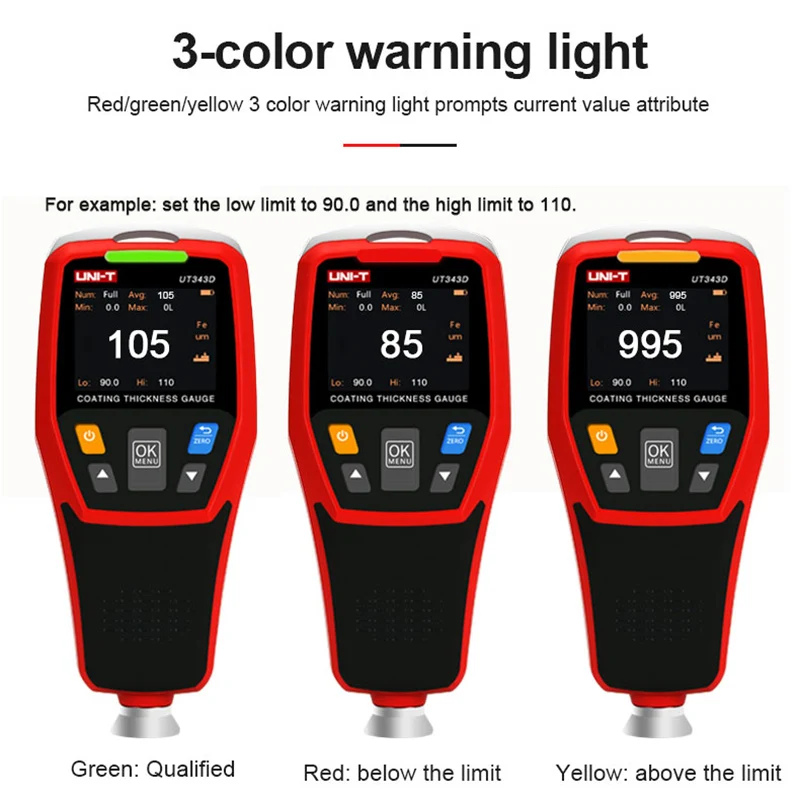 UNI-T UT343D Car Paint Coating Thickness Gauge Digital Meter Film Tester NFE Measurement Electroplate Metal Ferrous Materials paint coating meter paint thickness gauge thickness gauge