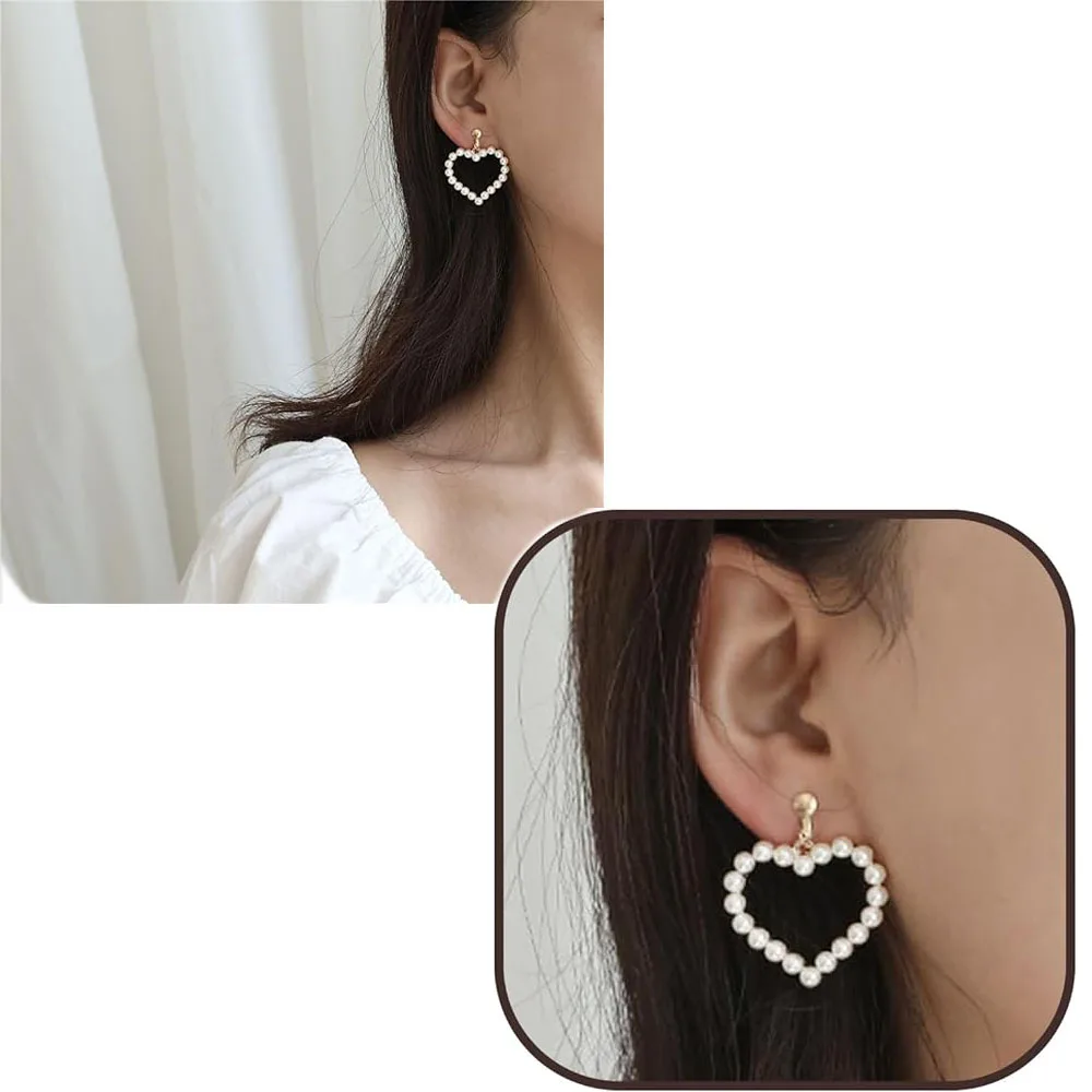Ear Clip Earrings Exquisite Hollow Imitation Pearl Design Clip On Earrings Women's Tassel Long Clip-On Earrings Non-Pierced