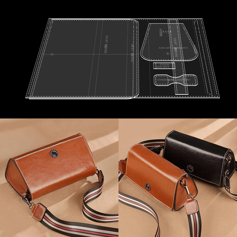 Acrylic Handmade Production Square Cross-Body Bag Model Template DIY Leather Craft Drawing Sewing Pattern 1Set leather craft template sewing template
