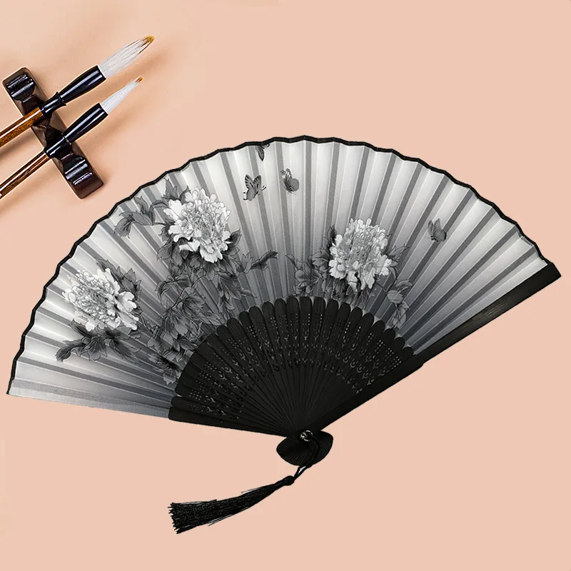 

Chinese Style Black Vintage Hand Fan Folding Fans Silk Cloth DIY Japanese Pattern Art Craft Gift Home Party Decoration Ornaments