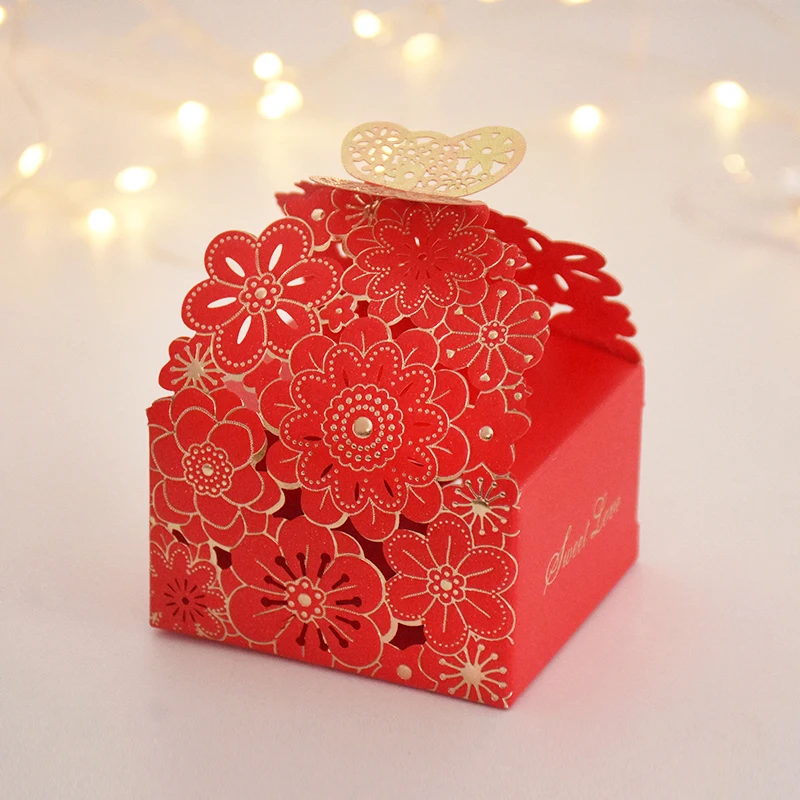 10/20Pcs Pink Butterfly Floral Laser Cut Candy Boxes for Wedding Favors, Birthday Party... - SKU GPB17088 - UGI Packaging
