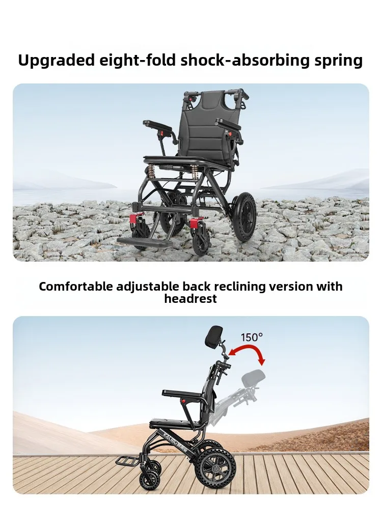 Folding lightweight portable wheelchair for travel for the elderly that can be pushed and sat on