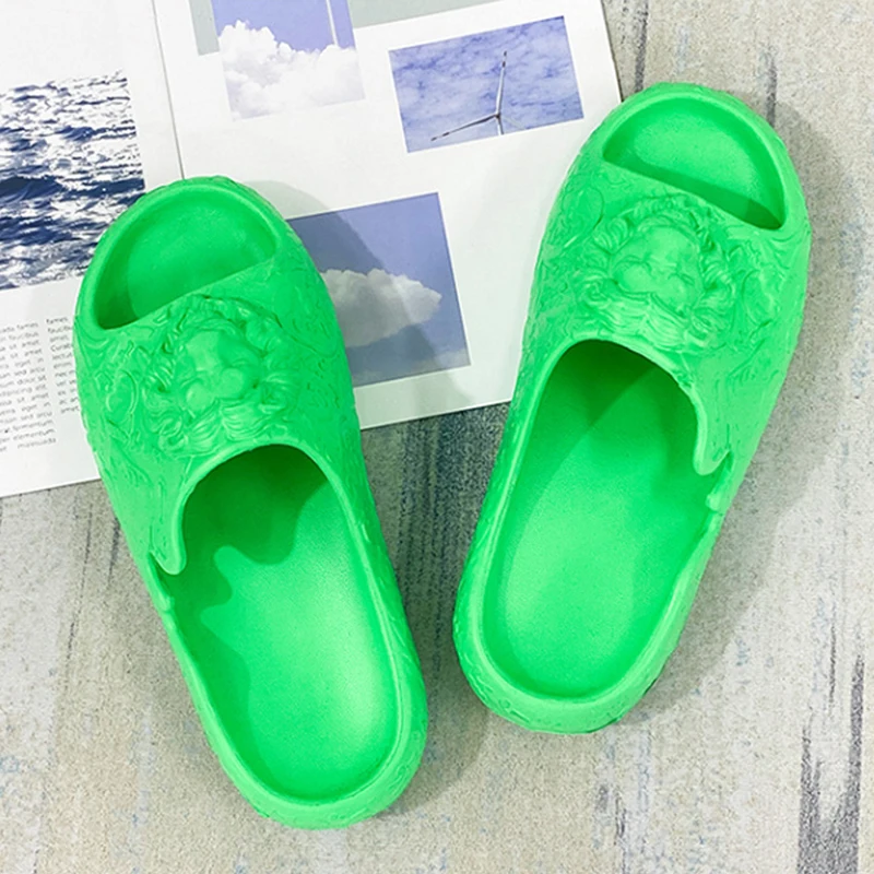 Men's Lion Graphic Design Trendy Solid EVA Sandals Comfortable Quick-Drying Slides for Indoor Outdoor Bathroom Summer Slippers