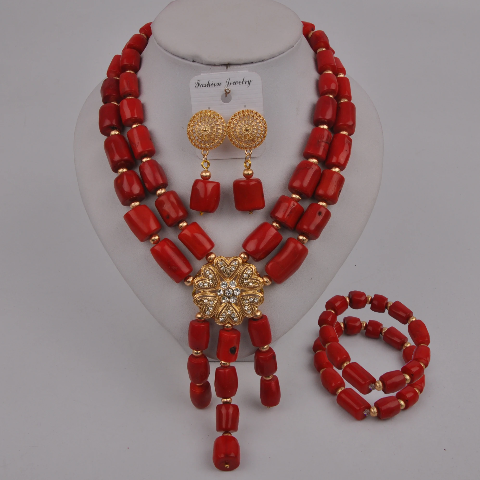 

Red African Wedding Coral Jewelry Set for Women