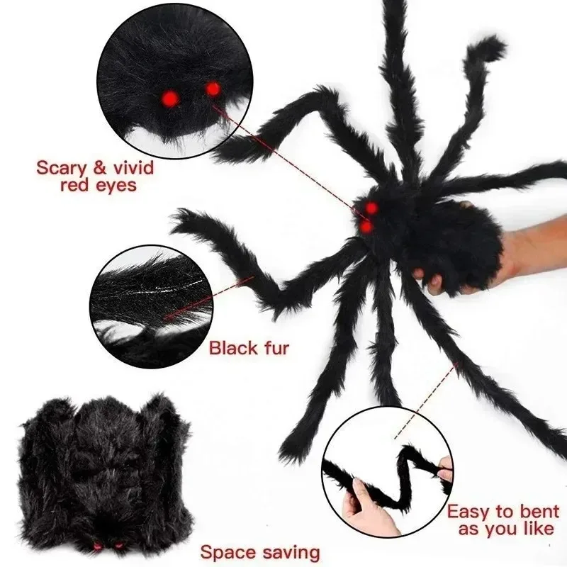 Giant Plush Spider Halloween Decoration (90-200cm) - Hairy Horror Prop for Indoor/Outdoor Party Scenes, Multi-Scene Prank Toy