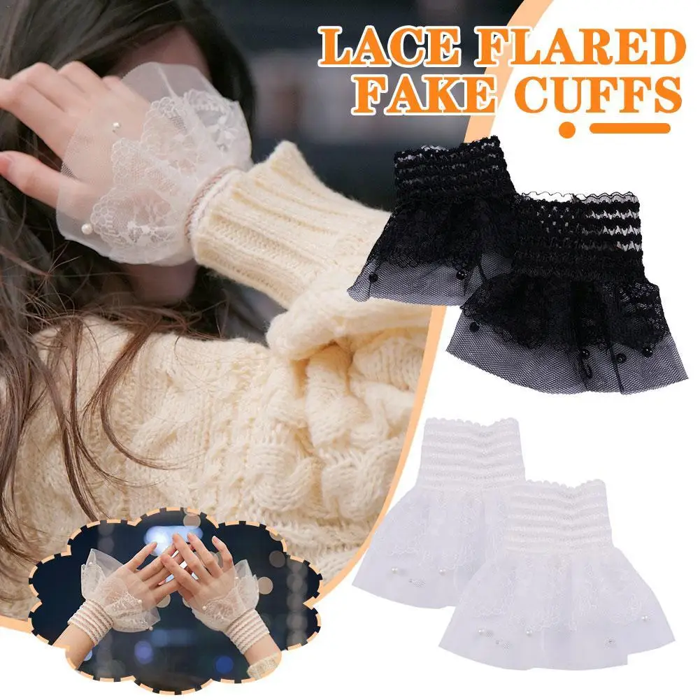 

Fashion Detachable Fake Sleeves Cuff Spring Autumn Sweater Decorative Wrist Cuffs Lace Ruffles Elbow Sleeve Cuff Horn Fake Cuffs