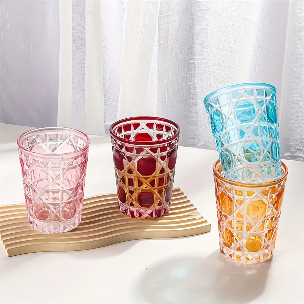 1pc 320ml Hand Engraved Diamond Patterns Drinking Glasses Whiskey Glass Colorful Glass Bathroom Tumblers Luxury Cups and Mugs
