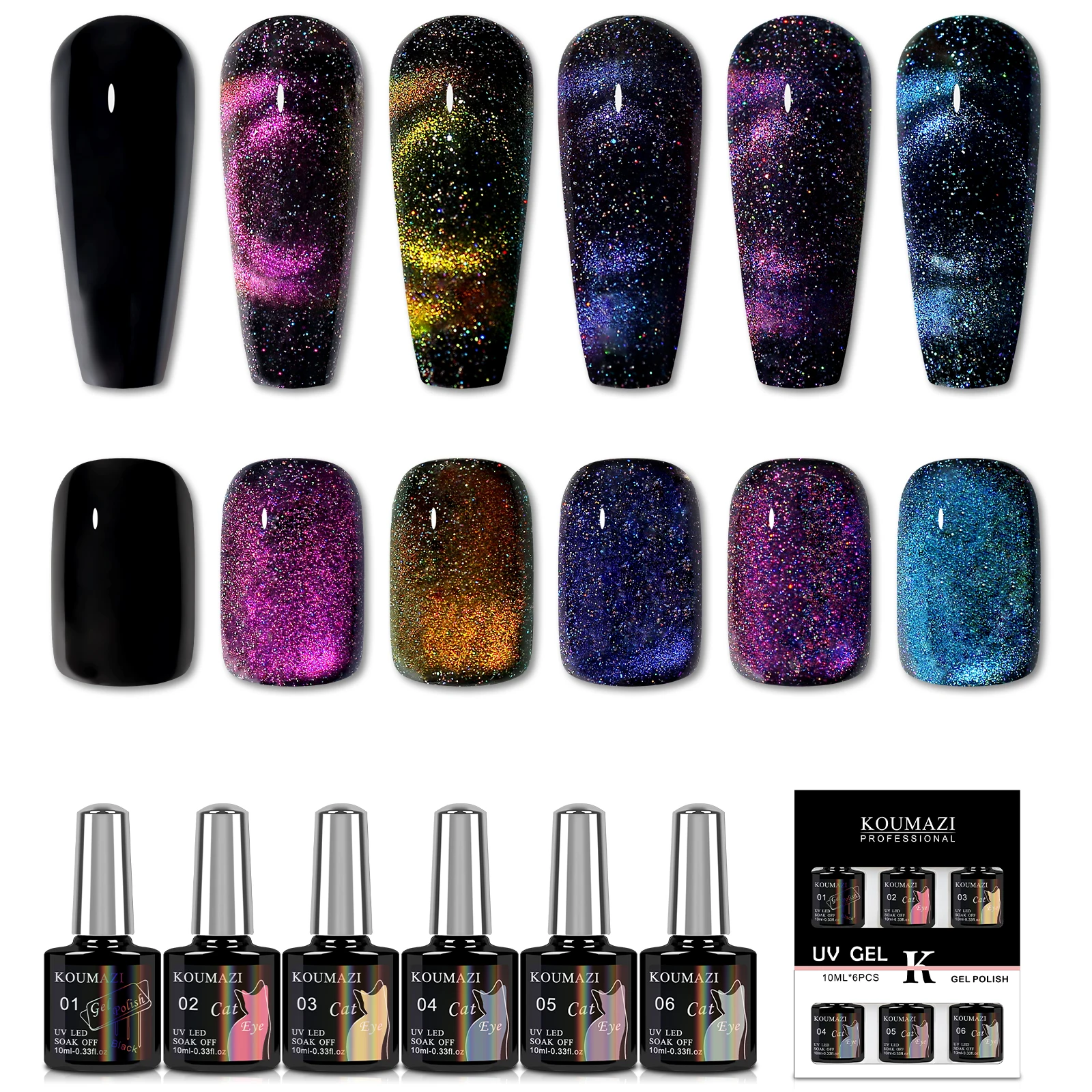 

6 Colors 10ml Gel Nail Polish Set Starry Cat's eye is Cool Manicure Soak Off UV LED Varnishes Good Gift For Ladies