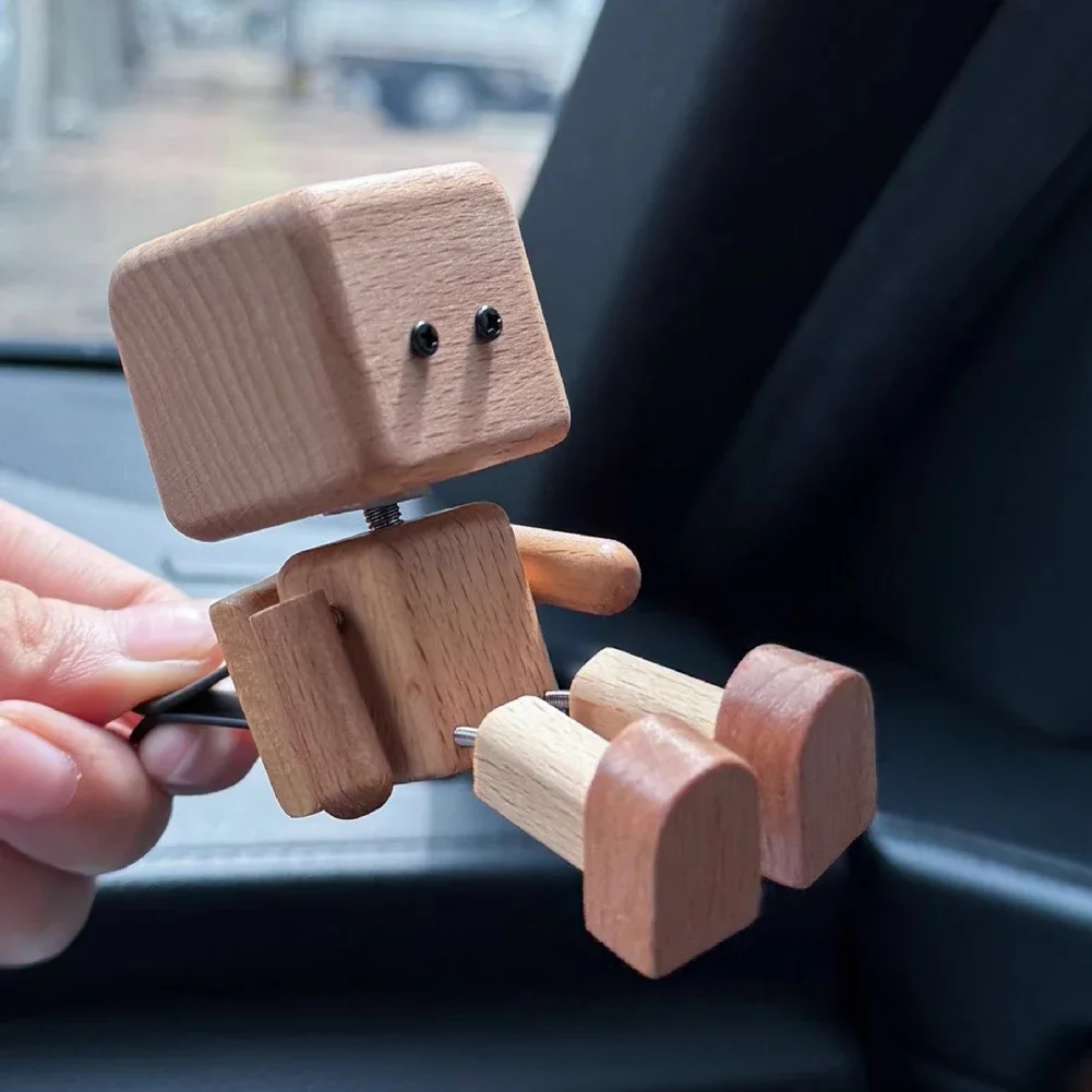 흔들리는 발을 가진 창의적인 나무 인형 수제 자동차 장식 아로마 디퓨저 피규어 귀여운 흔들 향기 선물 SUV 트럭 세단 RV용
