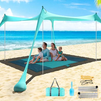 Family Beach Canopy ,Large Beach Sunshade Tent with Stability Poles,UPF50+Outdoor Shade for Beach,Camping,Party or Picnics