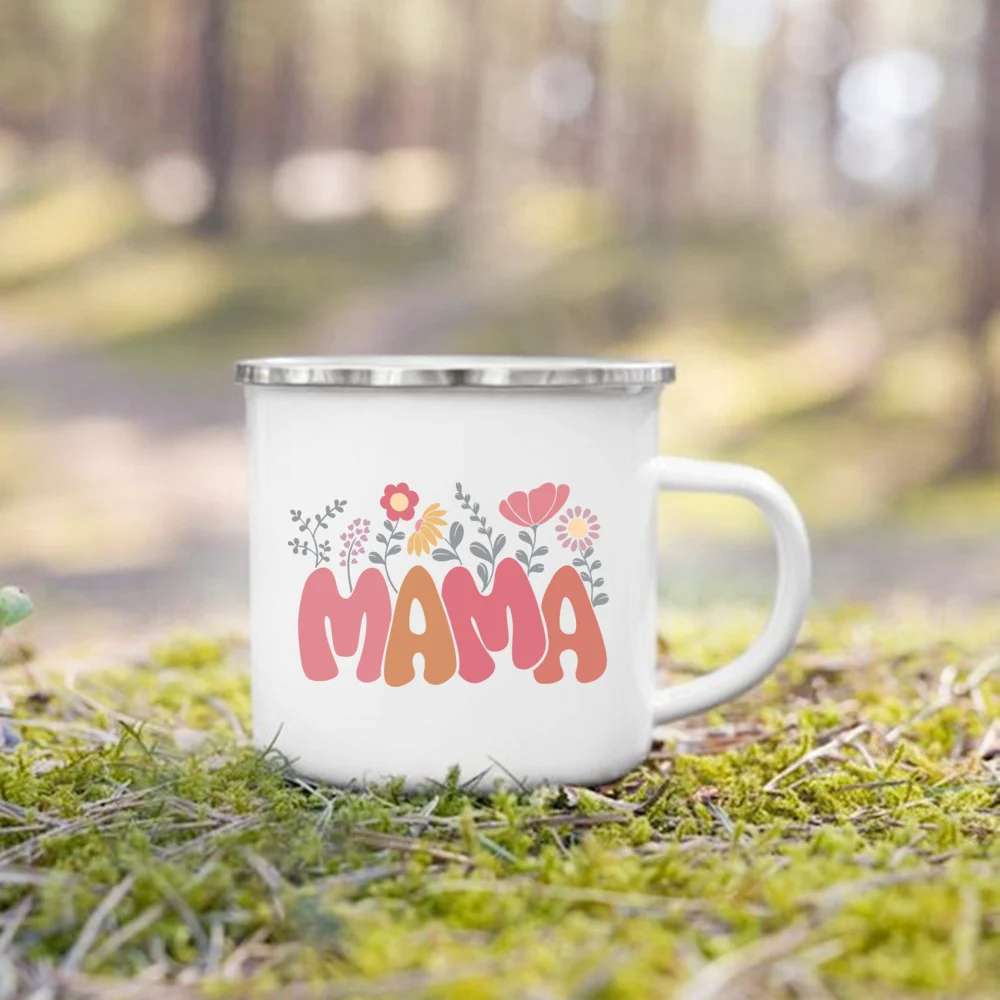 Taza con estampado de flores de mamá, tazas de esmalte creativas, taza de  café, tazas de viaje para acampar, vasos con asa Vintage, los mejores  regalos para la madre - AliExpress