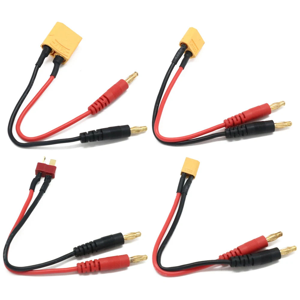 1pcs Battery Charger Cable 4.0mm Banana Male Connector To XT90/ XT60/ XT30/ T Plug 14AWG Silicone Cable 20CM For RC Lipo Battery