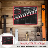 Sac à outils noir à 16 poches avec coutures rouges, organisateur de clé compacte pour mécaniciens et artisans, fermeture éclair sécurisée et multi-poches 5
