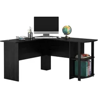 Modern Black Oak L-Shaped Desk with Bookshelves, Easy Assembly for Home Office 4