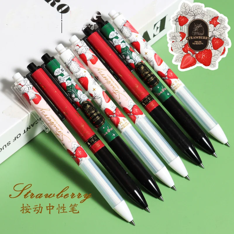 

36pcs Cute Strawberry Gel Pens for School Supplies Kawaii Fruit Press Pens Japanese Stationery Student Pens for Writing Girl Pen