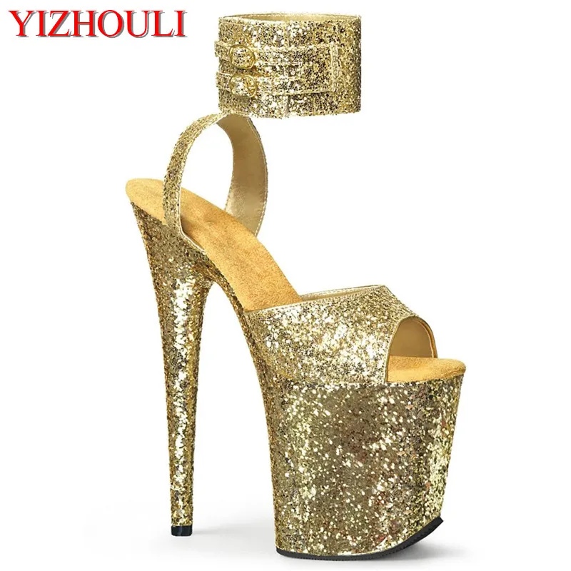 

Sexy 20cm high glitter upper, 8in, stiletto heel, ankle strap buckle, club pole dance shoes